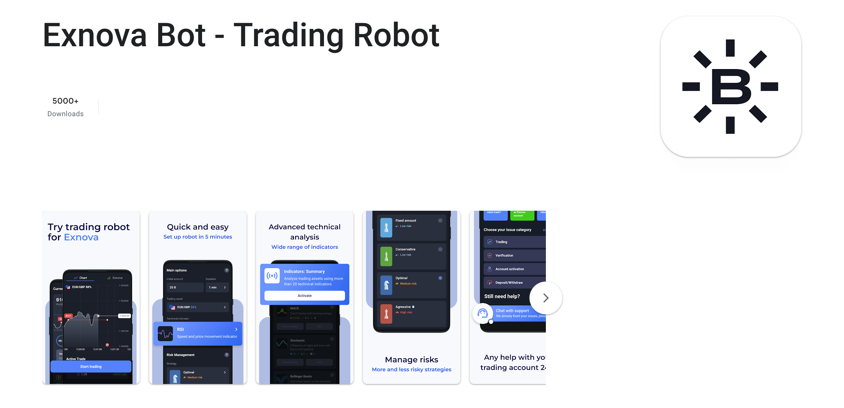 The Exnova trading robot in the Play Store
